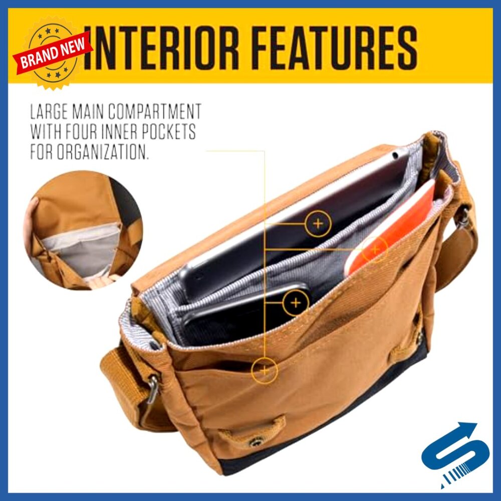 Durable Crossbody Bag Adjustable Strap Laptop Sleeve Multiple Pockets Minimal - Picture 4 of 7
